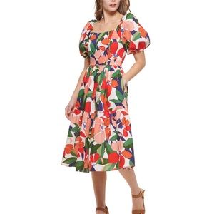 Vince Camuto Women's Floral-Print Puff-Sleeve Midi Dress